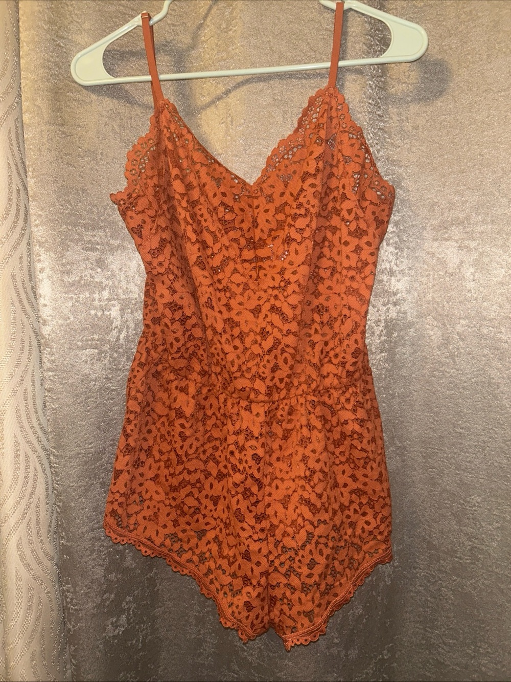 Victoria Secret Crochet Lace Romper M Orange Sexy Coquette Cottagecore Fairy Y2K